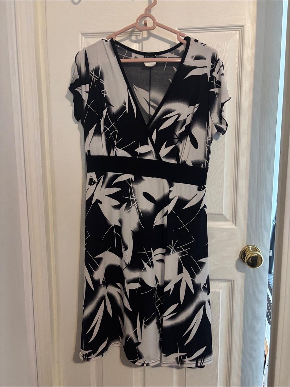 Black & White Surplice Floral Fit-and-Flare Dress